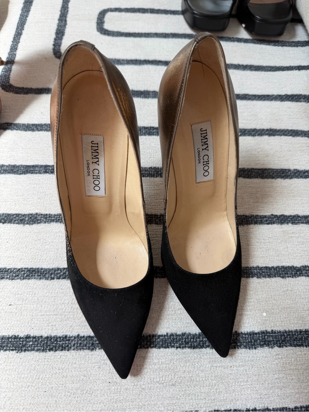 Jimmy Choo Black Pointed Suede and Metallic Pumps